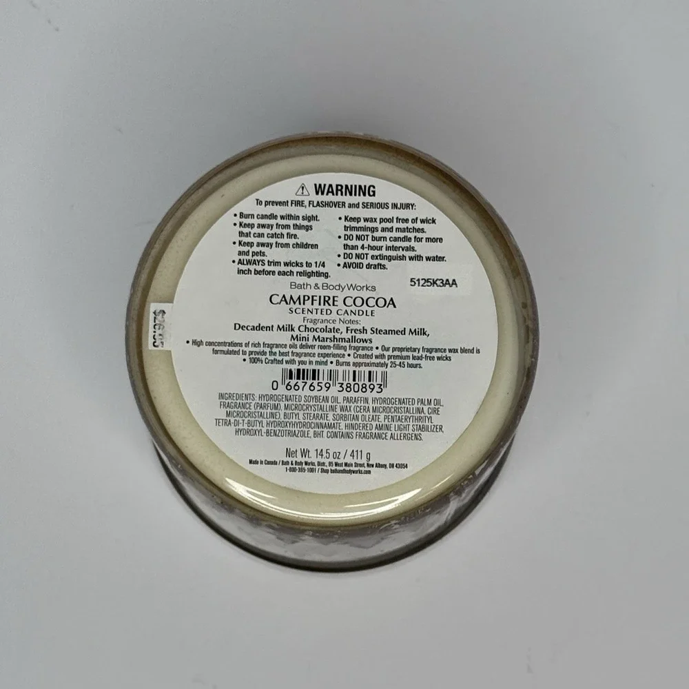 Campfire Cocoa Bath And‎ Body Works Large 14.5 Oz 3 Wick Candle Brand New
